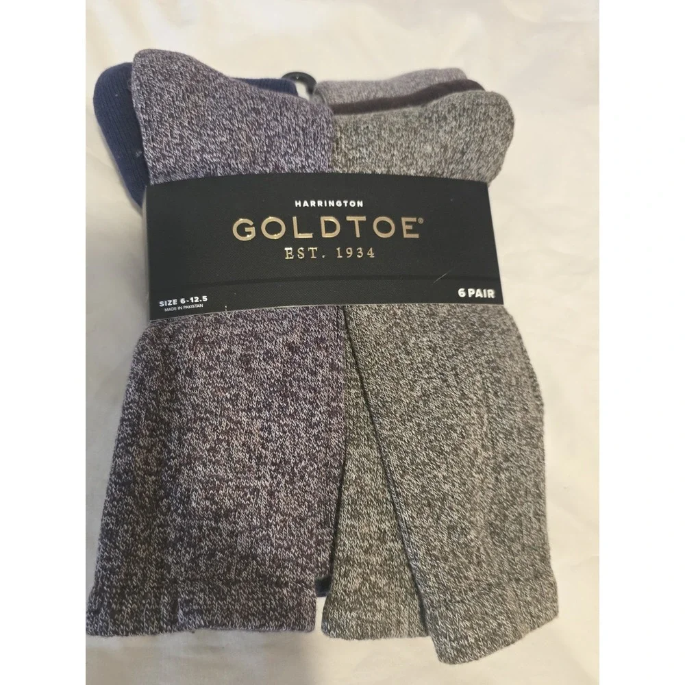 GOLDTOE Harrington Crew Socks Mens Shoe Size 6.5-12 Gray Black 6 Pairs 3400S